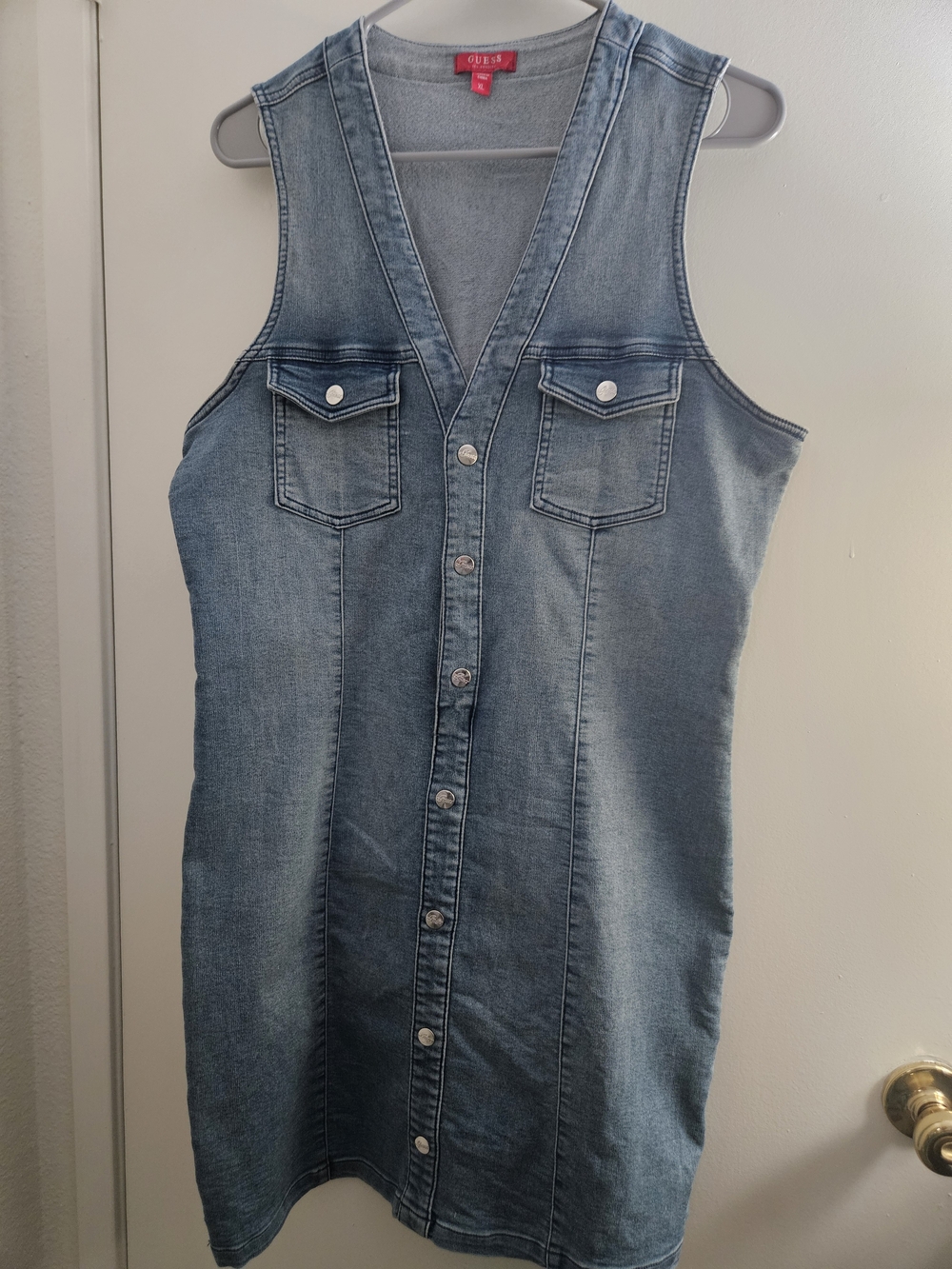 Guess Denim Button-Front Sleeveless Dress in Light Blue